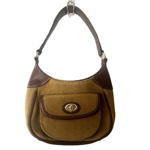 Vtg Etienne Aigner Woven Jute & Leather Beige Burgundy Purse Shoulder Handbag